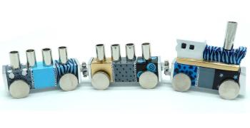 Hand painted Train Menorah Blue