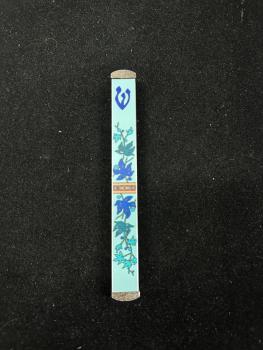 Blue Floral Mezuzah