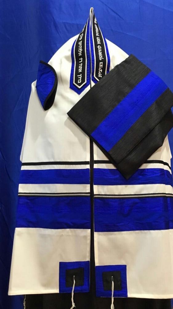 Electric Blue and Black Tallit ADEB 805